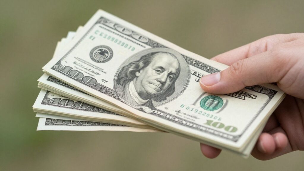 Manos sosteniendo billetes de dólares estadounidenses.